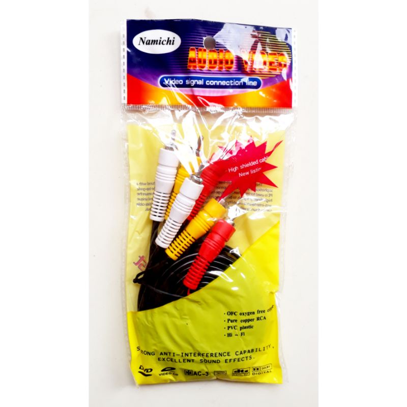 Kabel Rca 3-3 hitam jumbo 1.5m Kabel audio 3 to 3