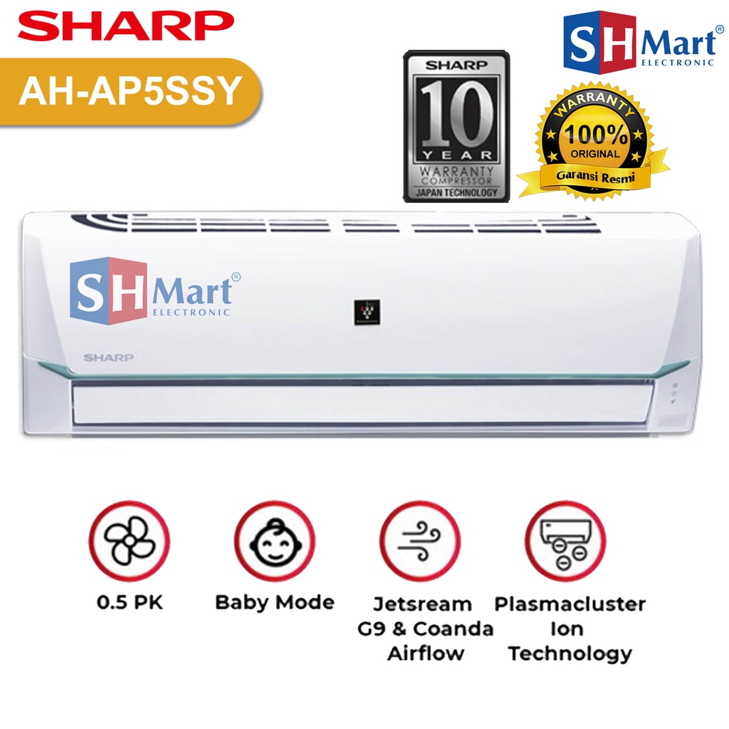 AC SHARP 1/2 PK  AH-AP5SSY / 5SSY PLASMACLUSTER 0,5 PK GARANSI RESMI - UNIT ONLY