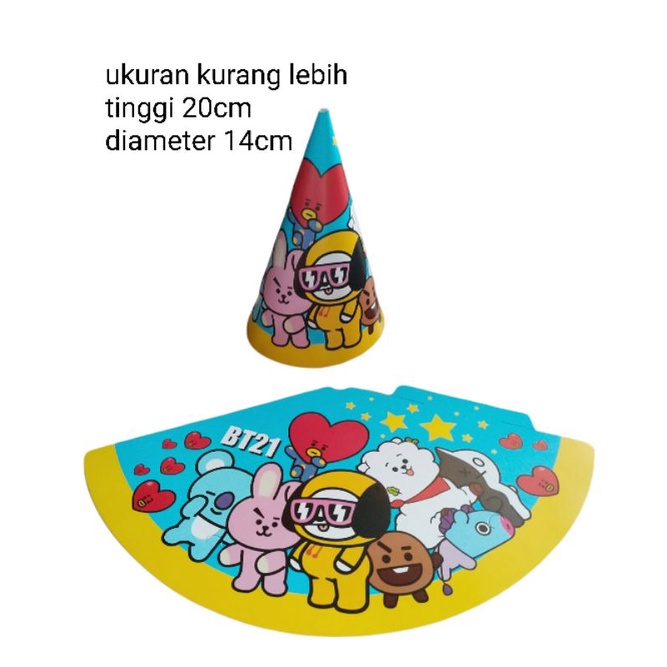 topi kerucut ulang tahun happy birthday karakter bt21 bt 21