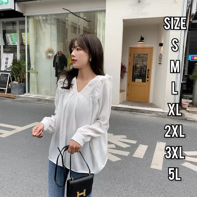 Shiori Blouse - Size S M L XL XXL XXXL 5L - Blouse Korea Jumbo - Baju Jumbo - Baju Big Size Korea - Blouse Big Size - Atasan Wanita Jumbo - Jumbo 2XL 3XL