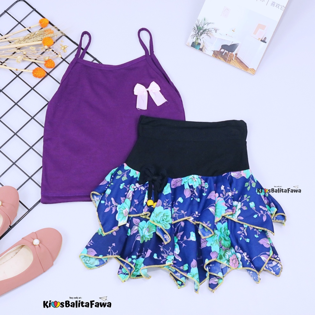 Setelan Mixed Lova uk 1-2 Tahun / Baju Anak Perempuan Motif Tanktop Rok Mini Skirt Cewek Atasan Kensi