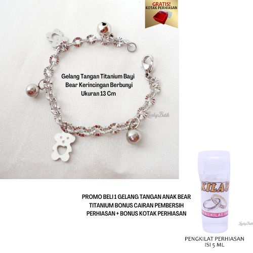 Promo Gratis Cairan Pembersih Perhiasan + Bonus Kotak Perhiasan Gelang Tangan Bayi Perempuan Laki Laki Titanium Gelang Kerincing Berbunyi Baby Bear Bonus Tempat Perhiasan - Lovelybutik