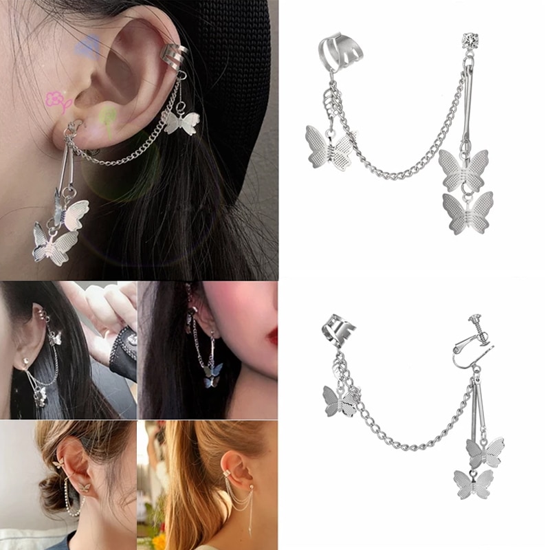 Vienkim Anting Klip On Desain Kupu-Kupu Geometri Bahan Metal Untuk Wanita