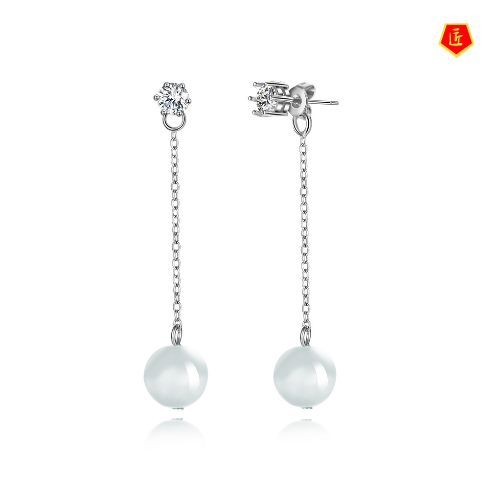 [Ready Stock]Elegant Long Tassel Opal Six-Claw Stud Earrings
