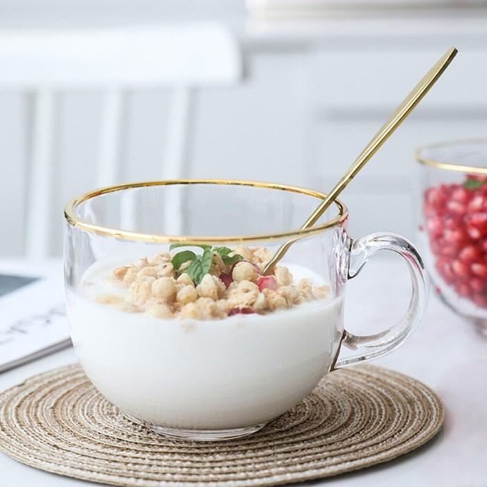 Mug | Hommy Co. Gelas Sereal Jumbo 450 Ml | Gelas Aesthetic Korea Unik Kaca - Emas