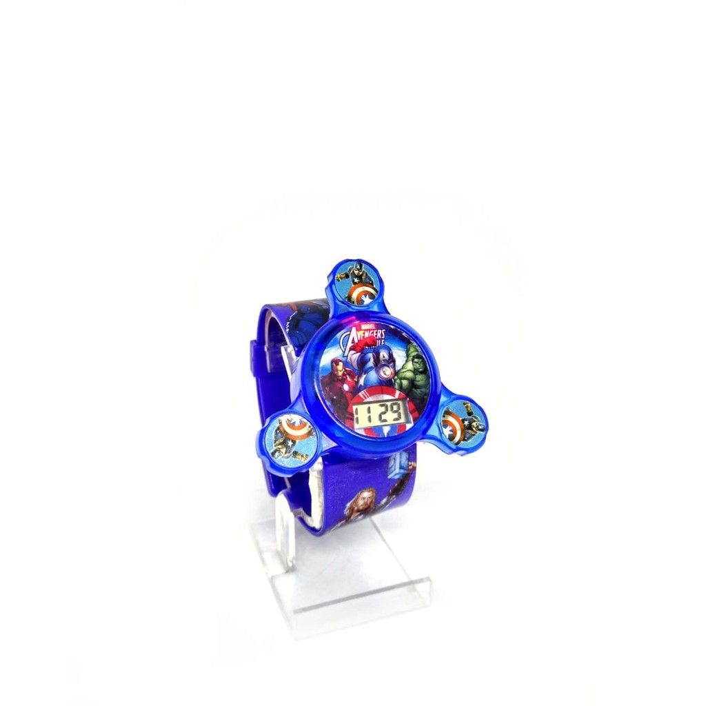 Hot Sale! JAM TANGAN ANAK LAKI LAKI SPINNER AVENGERS CAPTAIN AMERICA MUSIK LAMPU