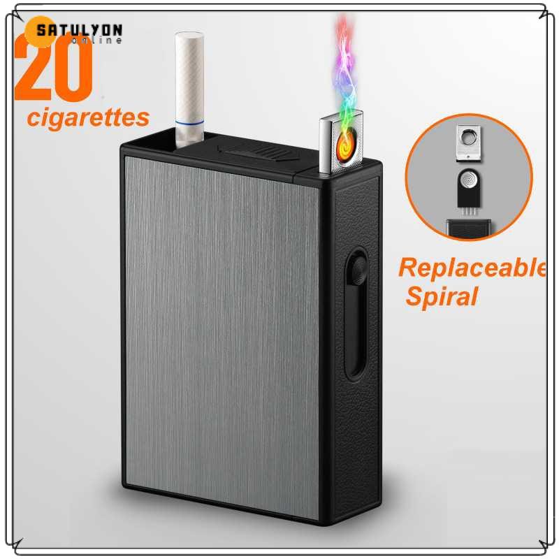 Kotak Rokok 20 Slot & Korek Elektrik USB Recharge [Hitam] ST