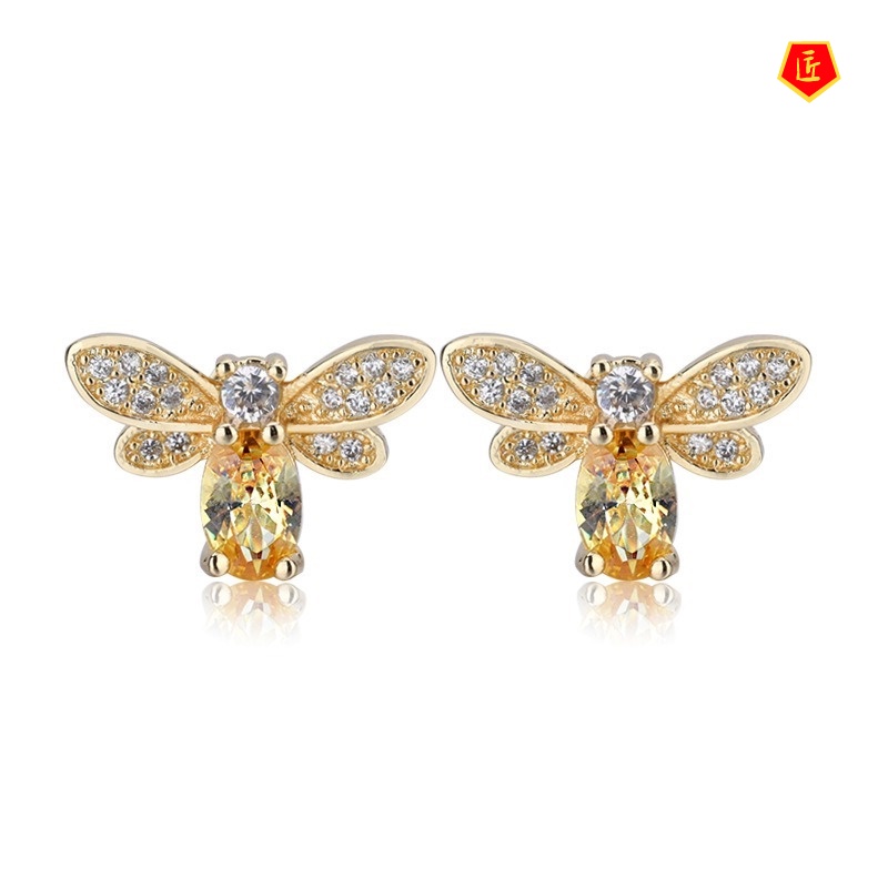 [Ready Stock]New Cute Citrine Little Bee Ear Studs