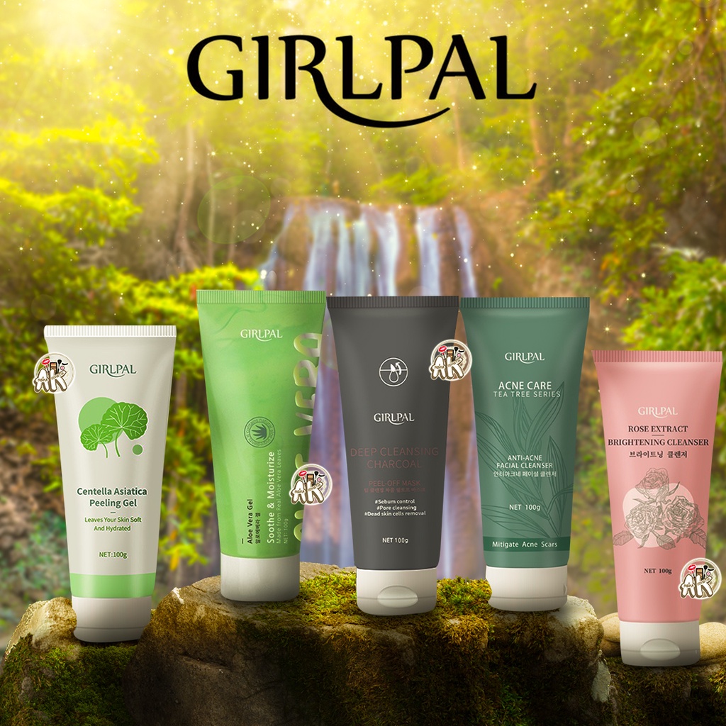 GIRLPAL CLEANSER SERIES 100GR ( PEEL OF MASK CHARCOAL / CENTELLA ASIANTICA PEELING GEL / ALOE VERA GEL / FACIAL CLEANSER ANTI ACNE / ROSE EXTACT BRIGHTENING CLEANSER )