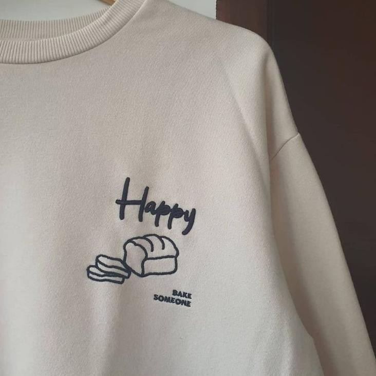 FenishaStore Sweater Crewneck Oblong Wanita HAPPY BAKE SOMEONE Size M-L-XL-XXL Bisa Bayar Ditempat COD