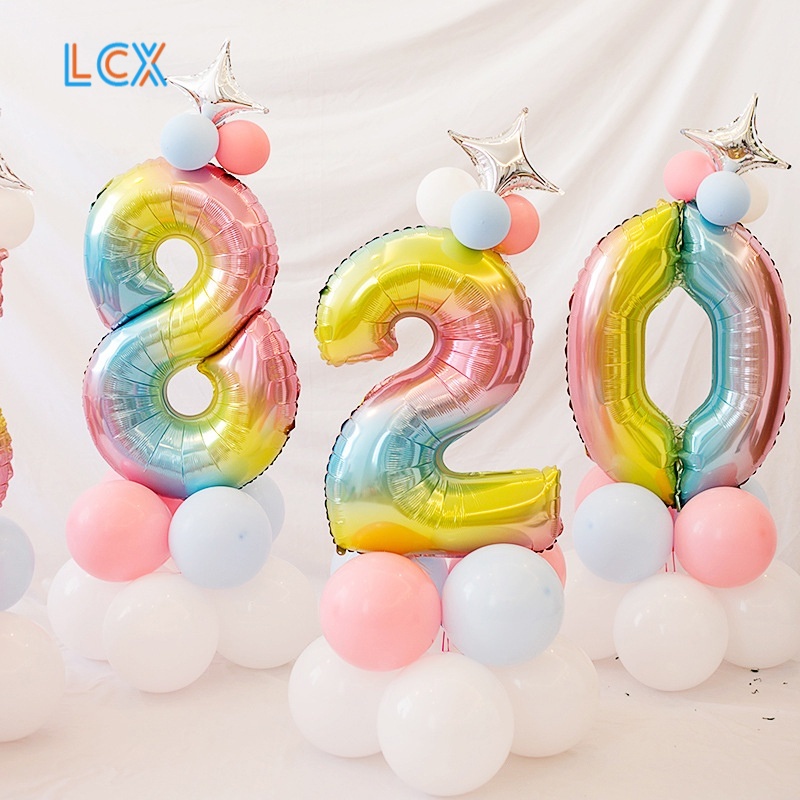 LCX Aluminium Foil Gradien Balon Digital Dekorasi Pesta Balon Set