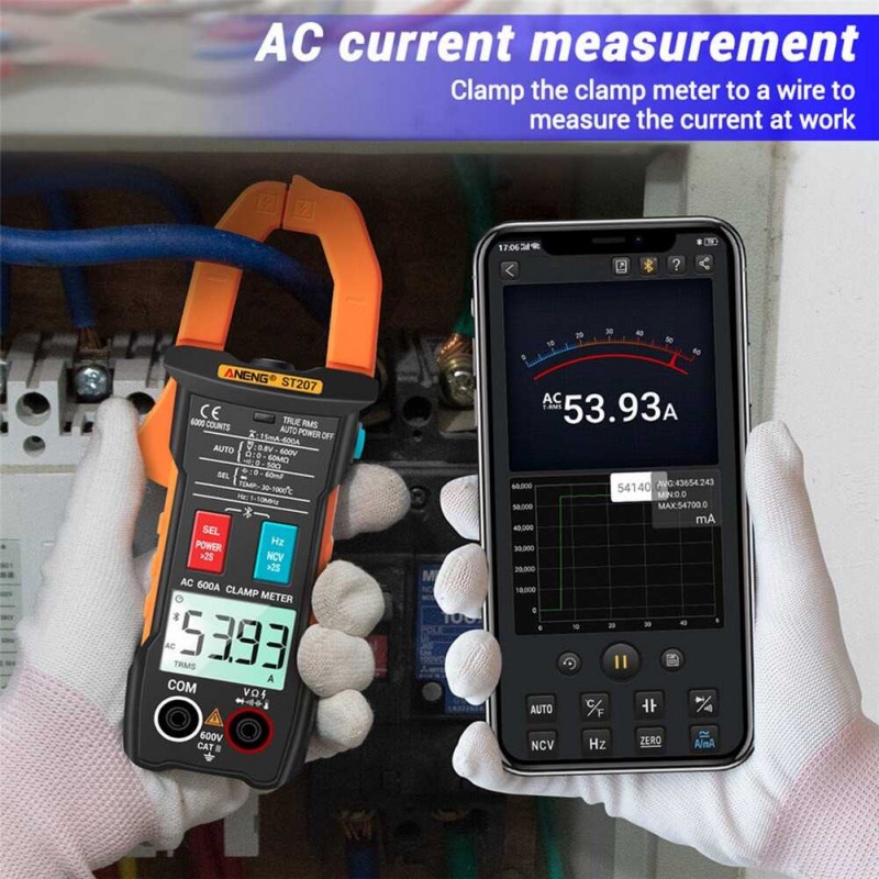 Tang Amper Multimeter Voltage Tester Clamp Digital Bluetooth LCD