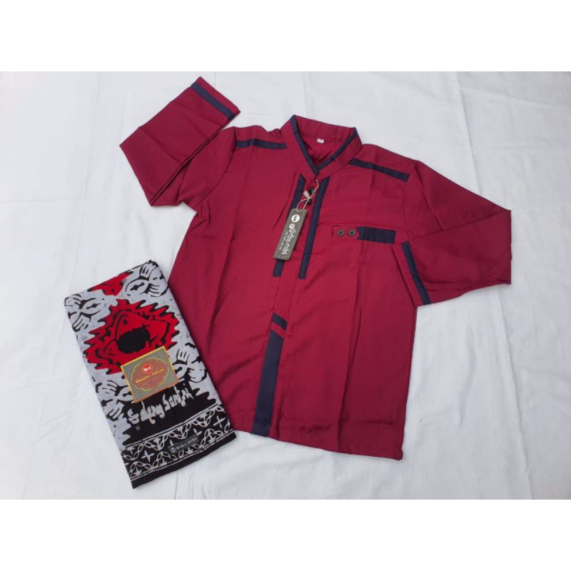 setelan baju Koko dan sarung anak SD kelas 2 sampai 6 /Koko azzahir/ sarung batik anak tanggung/ set