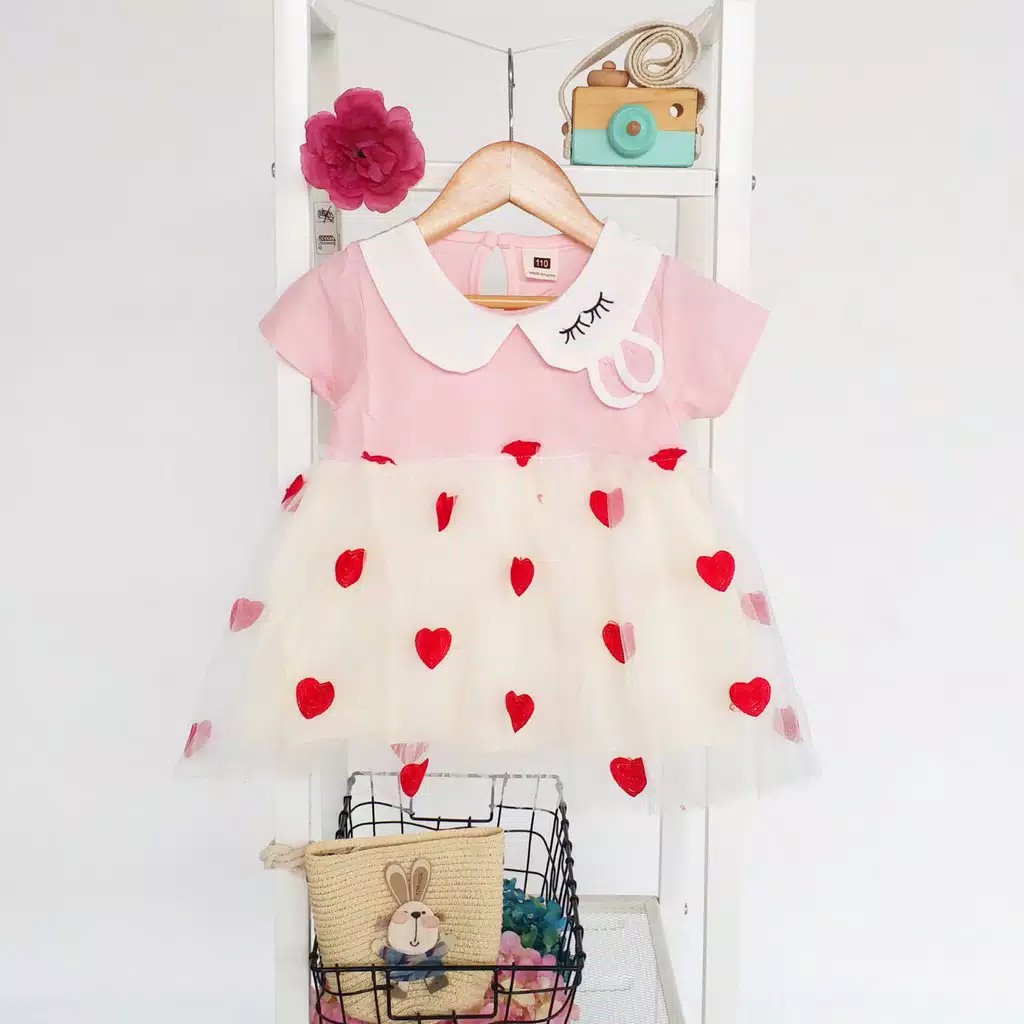 gos DRESS BIG HEART 2102 EBV Baju Dress Anak Perempuan Import 6 bulan - 3 tahun