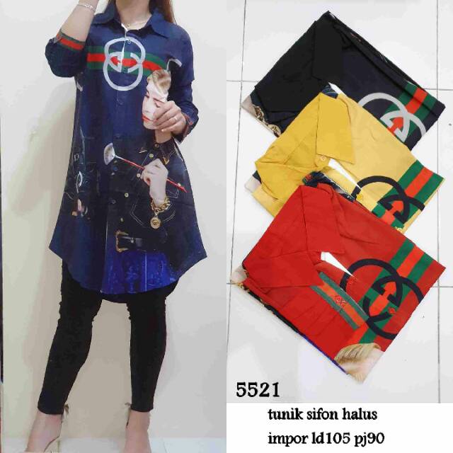 Dress Tunik Sifon Halus Kerah Wanita