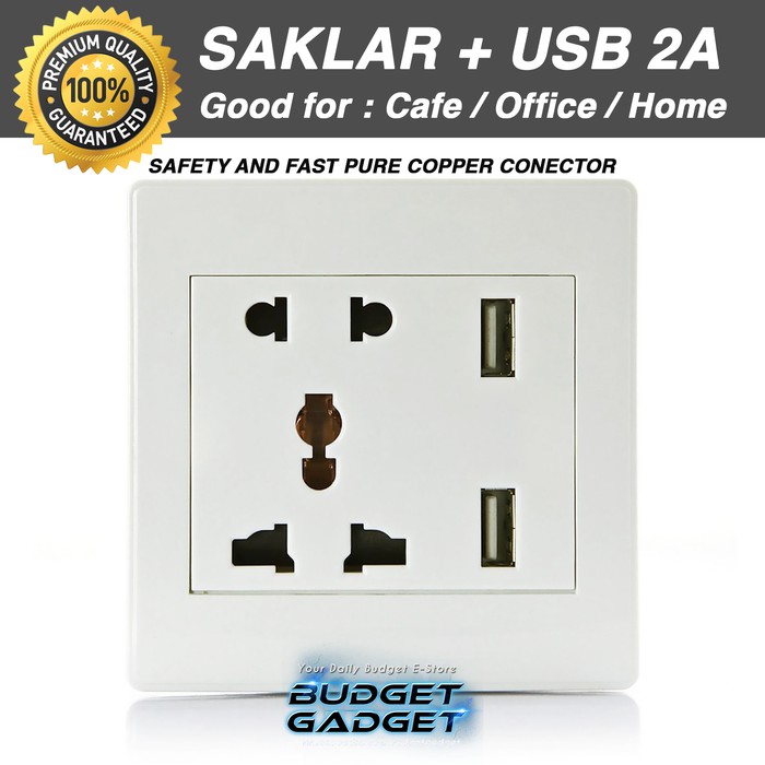Saklar - Perlengkapan Listrik - Saklar Broco Saklar Colokan Dinding Wallplug Universal Port And 2