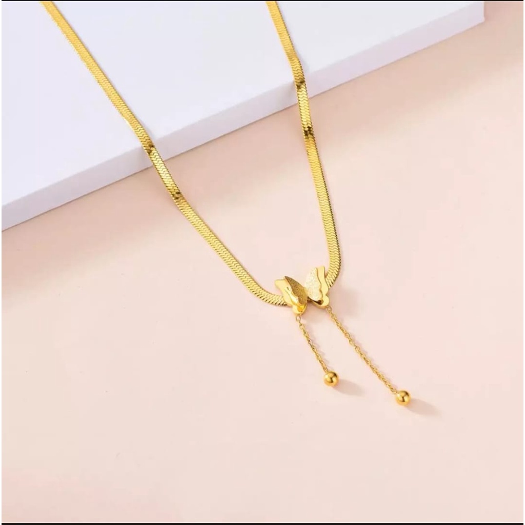 Kalung Titanium Premium model fuji liontin permata satu /Kalung wanita titanium anti karat Ala Korea Untuk Wanita Rantai Choker