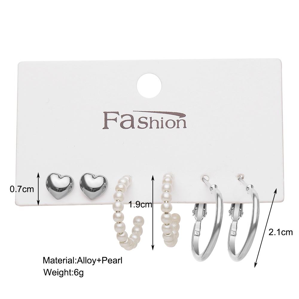 6pcs / Set Anting Bentuk Lingkaran Hati Mutiara Warna Emas Gaya Korea Untuk Aksesoris Perhiasan