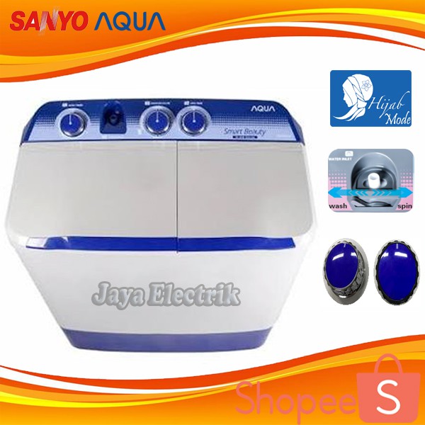 Mesin Cuci 2 Tabung AQUA Sanyo AQW 781 XT 7.5 KG Cuci Dan pengering Hijab Series