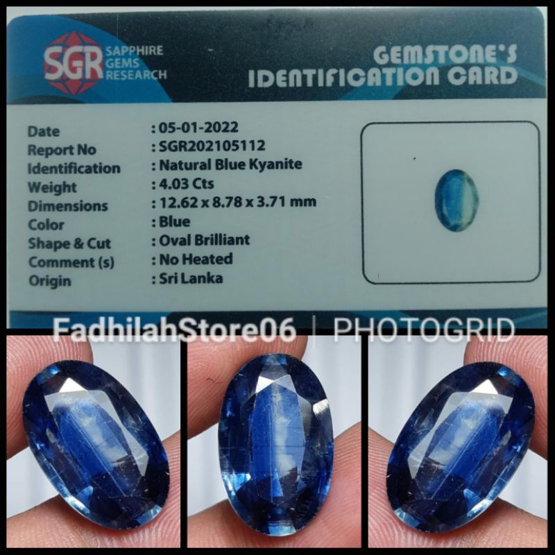 (bayar ditempat) NATURAL BLUE KYANITE SRILANKA OVAL CUTTING TOP LUSTER + MEMO LAB