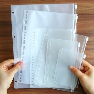 1 Piece PVC Transparent Punch Zipper Stationery Storage Bags Loose Leaf Pages [I3-4]