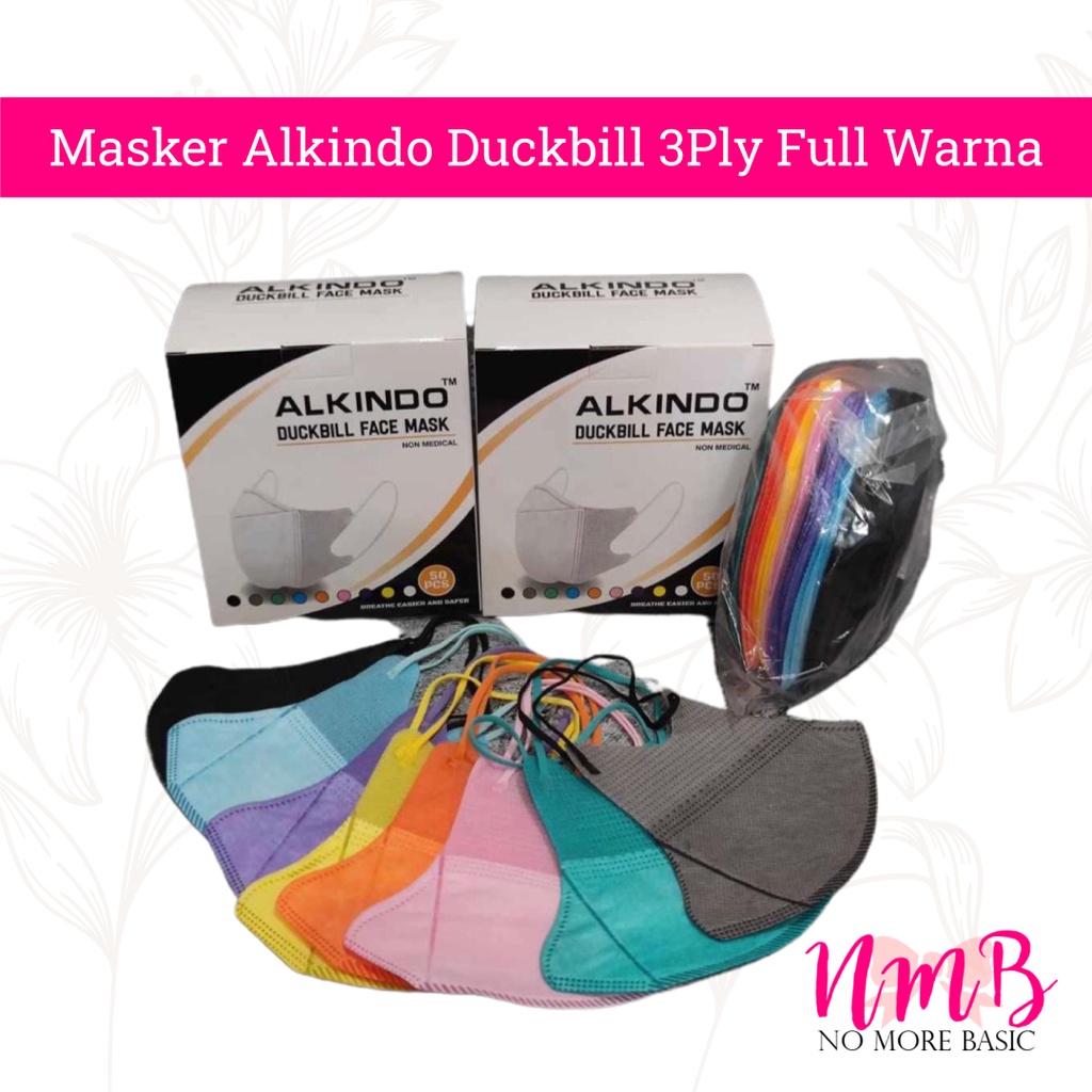 Masker Alkindo Duckbill Full Warna Garis 3ply Isi 50 Face Mask 3 Ply Medical Mask Anti Virus