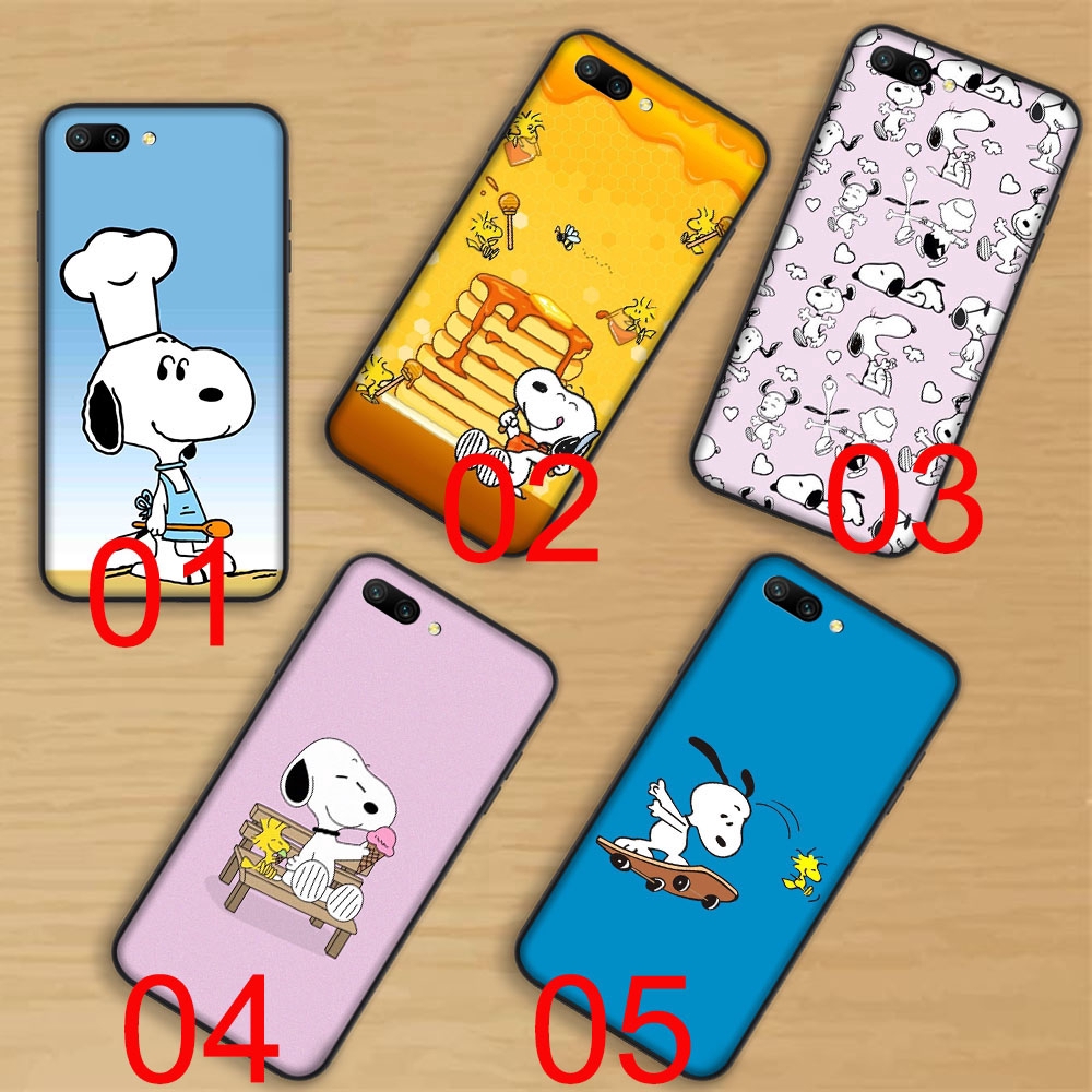 Soft Case Warna Hitam Motif Snoopy Untuk Oppo F15 A8 A91