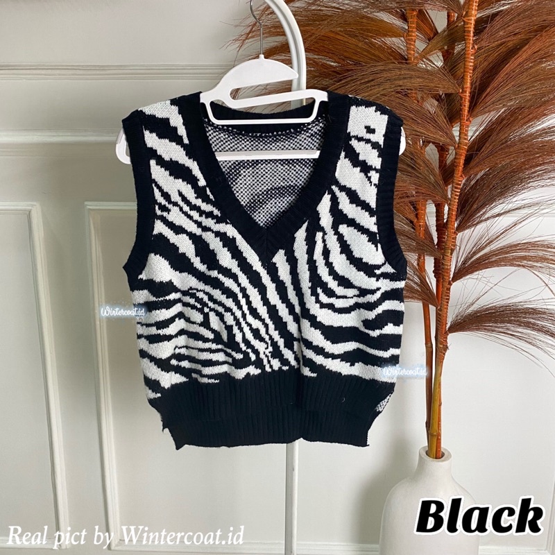 Vest import rompi rajut wanita oversized jumbo zebra hangat knitted rajut korea