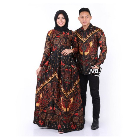 gamis dan kemeja lengan panjang Sania Ruffle Batik Couple ori Ndoro jowi / gamis batik couple murah-kupu kuning