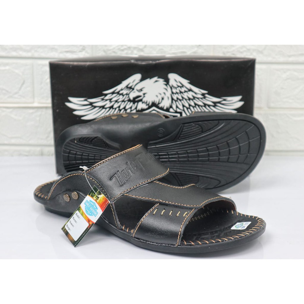 Terbaru Sandal Pria Kulit Sapi Asli Harley Davidson Real Leather Cow Sendal Jepit Ban 2  Rempel New1