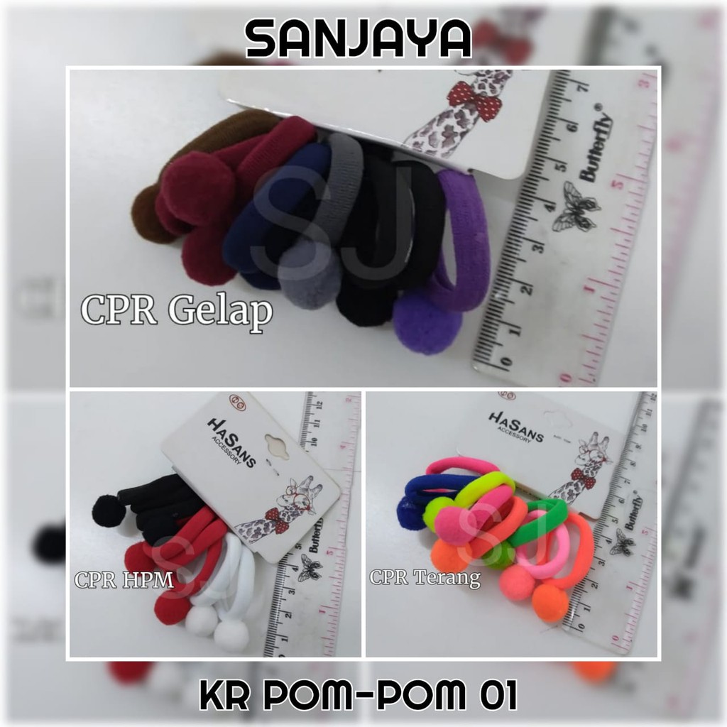 GELANG IKAT RAMBUT / IKAT RAMBUT WANITA LUCU / KUNCIRAN WARNA WARNI / KUNCIR RAMBUT POLOS WANITA / KR POM-POM 01