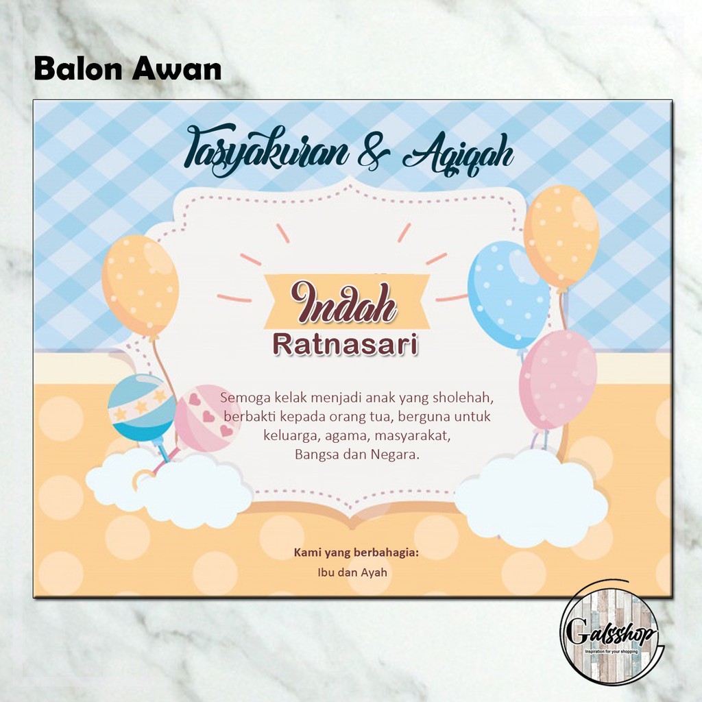 Kartu Aqiqah / Tasyakuran Card / Stiker Aqiqah Balon Awan