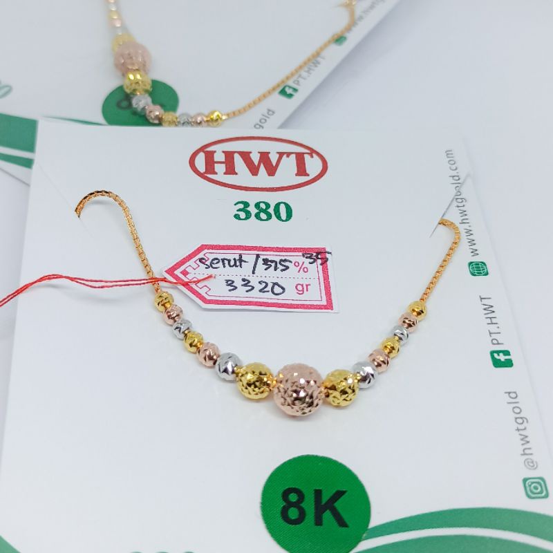 Gelang serut bola 3 warna emas asli 375%/8K