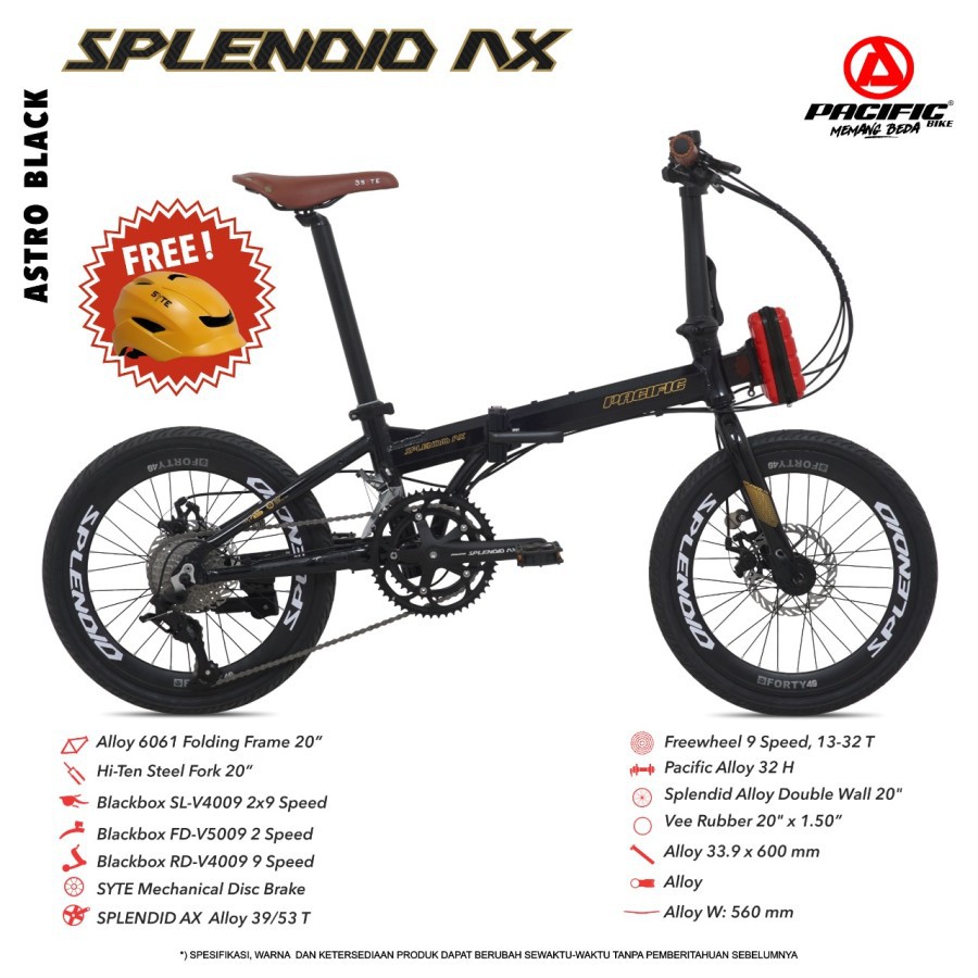 SEPEDA LIPAT PACIFIC AX 20&quot; 9 SPEED FRAME ALLOY BICYCLE FOLDING BIKE FREE BAG &amp; HELM