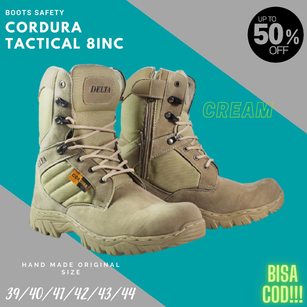 [ COD ]EKSKLUSIF Delta Boots Tactical Cream Sepatu Safety Boots High 8 Inchi - Gurun - Hiking Shoes