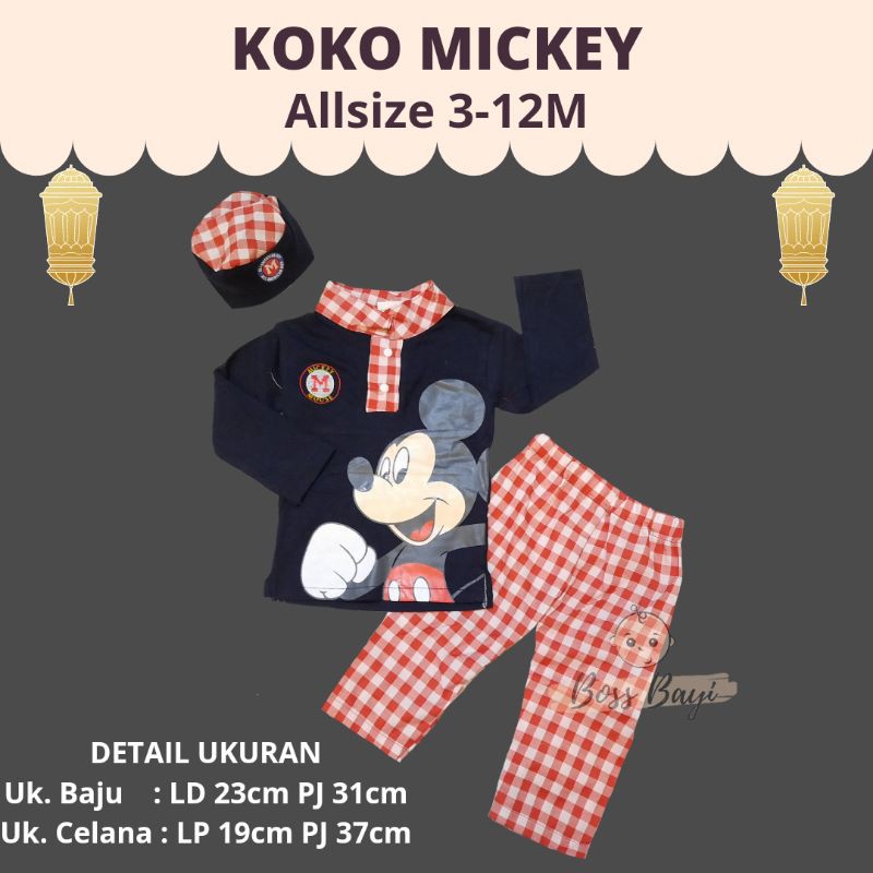 Setelan Koko Peci Bayi Anak Mickey / Baju Lebaran
