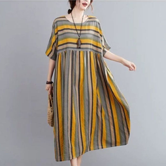 79002 Baju Maxi maksi dress Dres katun garis import murah wanita kekinian Baju Pakaian Dres Dress Ga