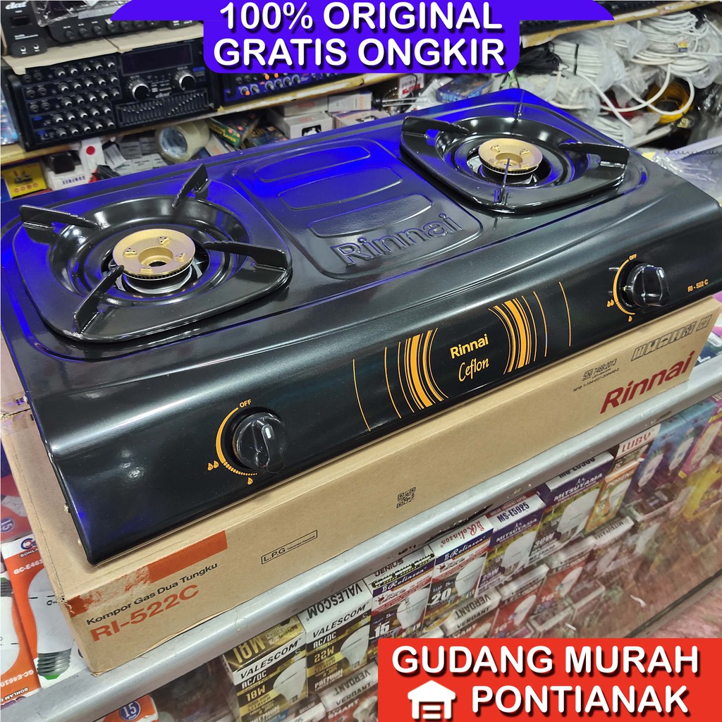 Kompor rinnai 522C /Kompor Rinnai RI 522C 2 Tungku Kuningan Ceflon  522c