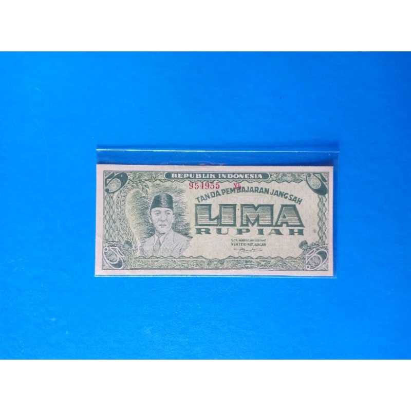 Nocan Nomor Cantik 5 Rupiah Seri ORI 1947 Nomor Seri Naik