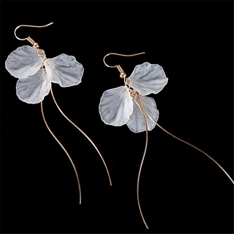 【COD Tangding】Long Pendant Petal Tassel Hook Earrings Fashion Girls Flower Ear Studs