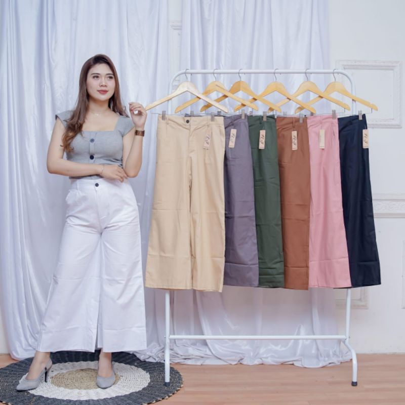 CELANA KULOT LINEN WANITA HIGHWAIST