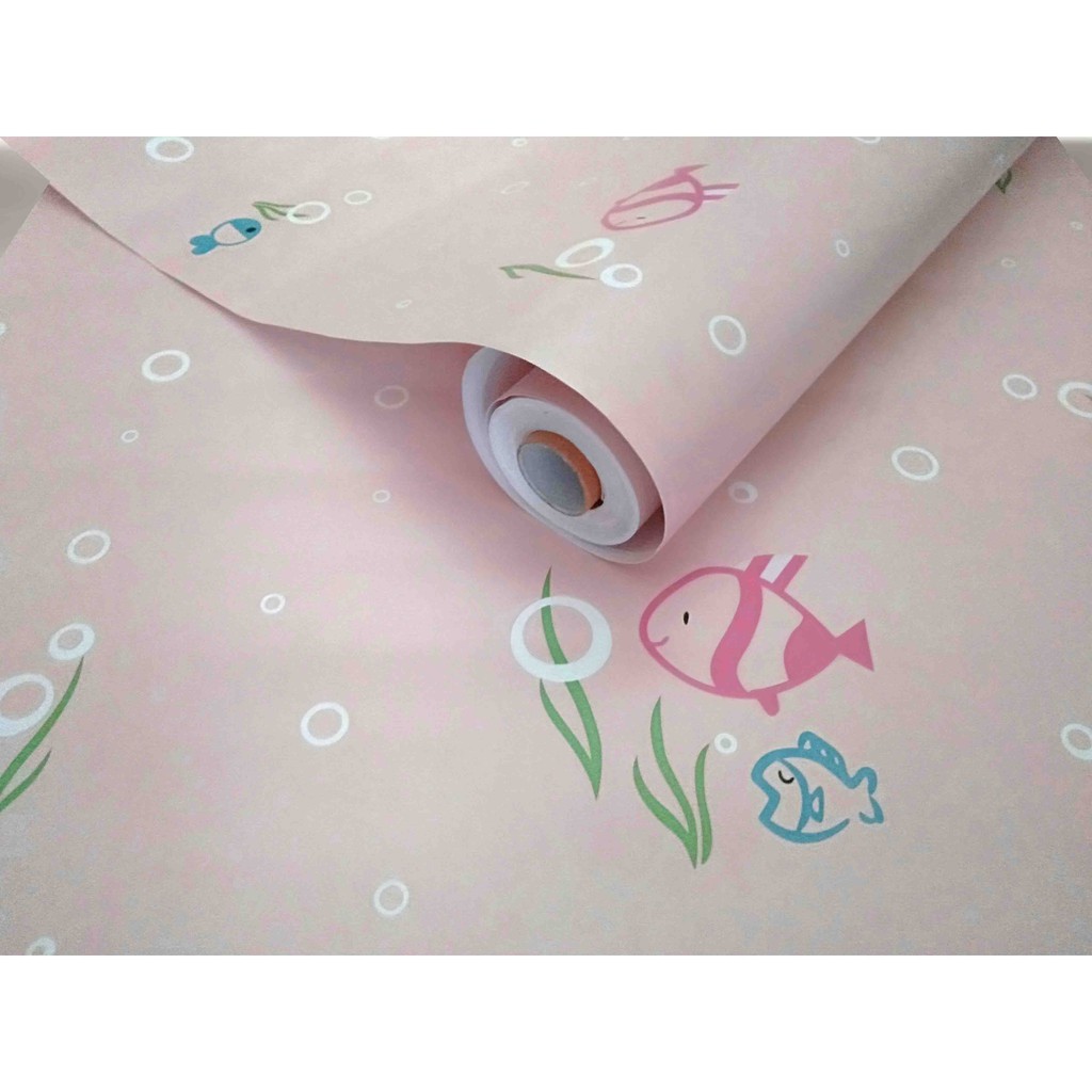 wallpaper stiker dinding / 45 cm x 5 meter / motif ikan pink