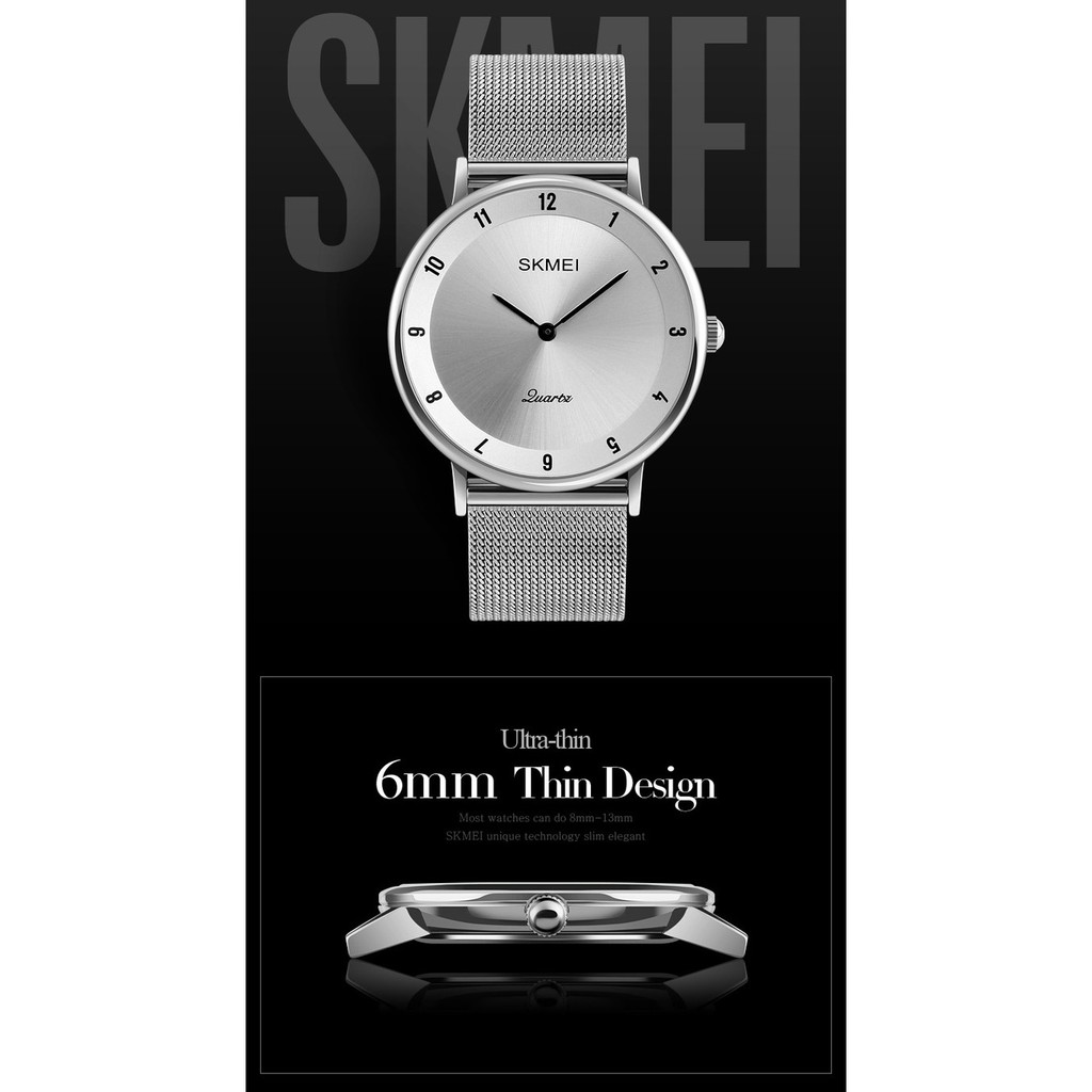 Jam Tangan Cowo Pria Analog Original SKMEI 1264 Bulat 3.9cm Rantai Stainless Tahan Air Bonus Kotak