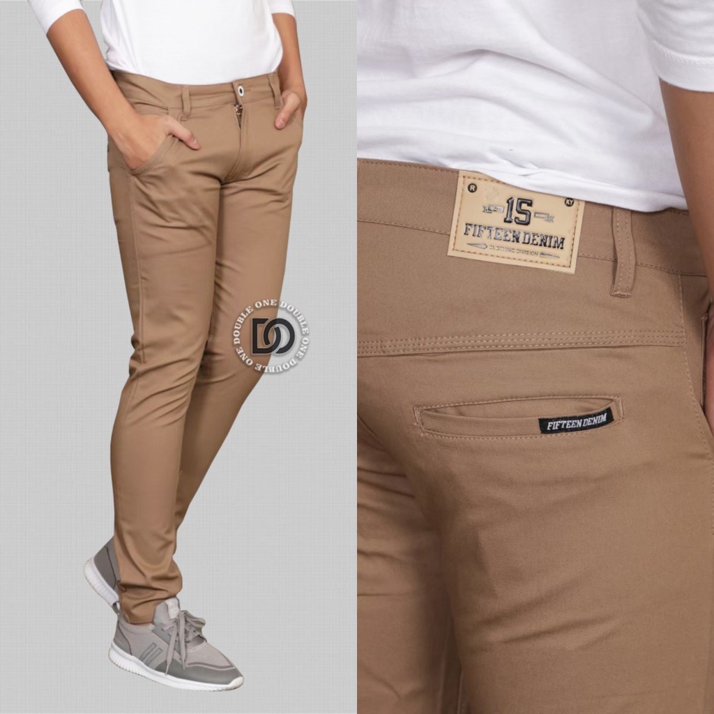 CELANA CHINO PRIA ORIGINAL FIFTEEN DENIM - CHINO PANJANG COWOK KATUN STRECTH MERAL - CHINO SLIMFIT STRETCH