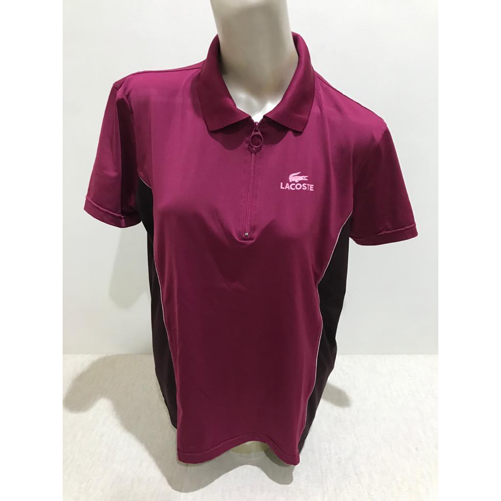 KAOS WANITA KERAH LACOSTE ORIGINAL PRELOVED BAHAN POLYESTER WARNA MAROON SIZE 44