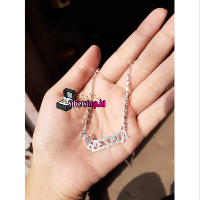 Kalung nama rantai padi perak asli