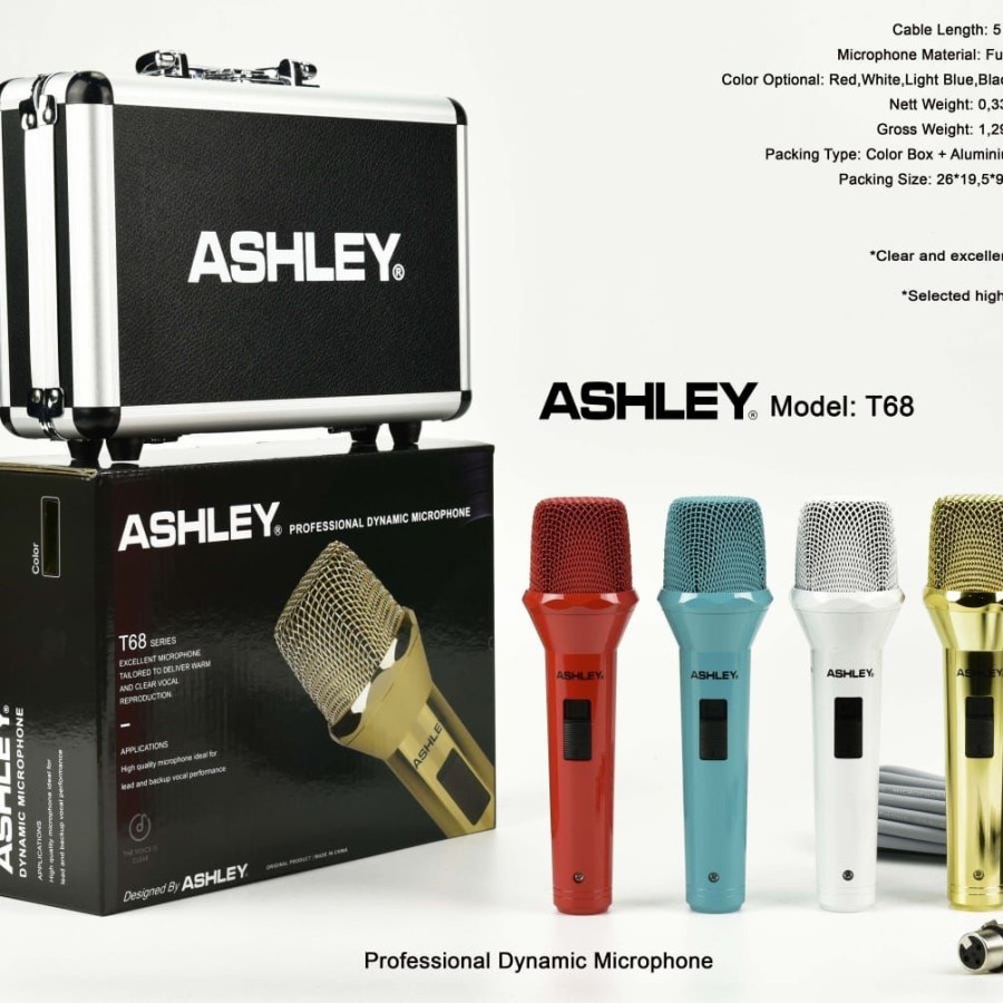 mic kabel ashley t68/t 68 free koper barang original suara mantap