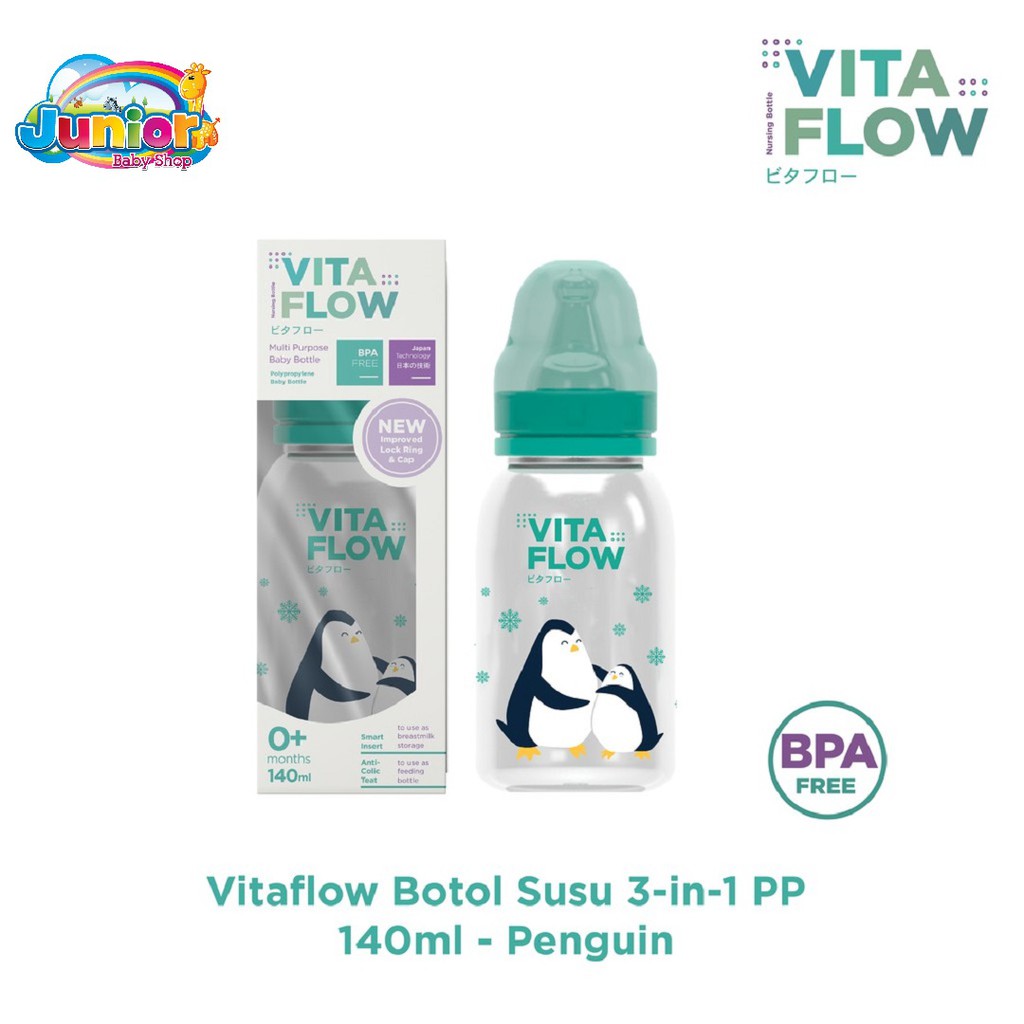 VITAFLOW Multi Purpose Baby Bottle PP 140ml Dot Size S - Penguin