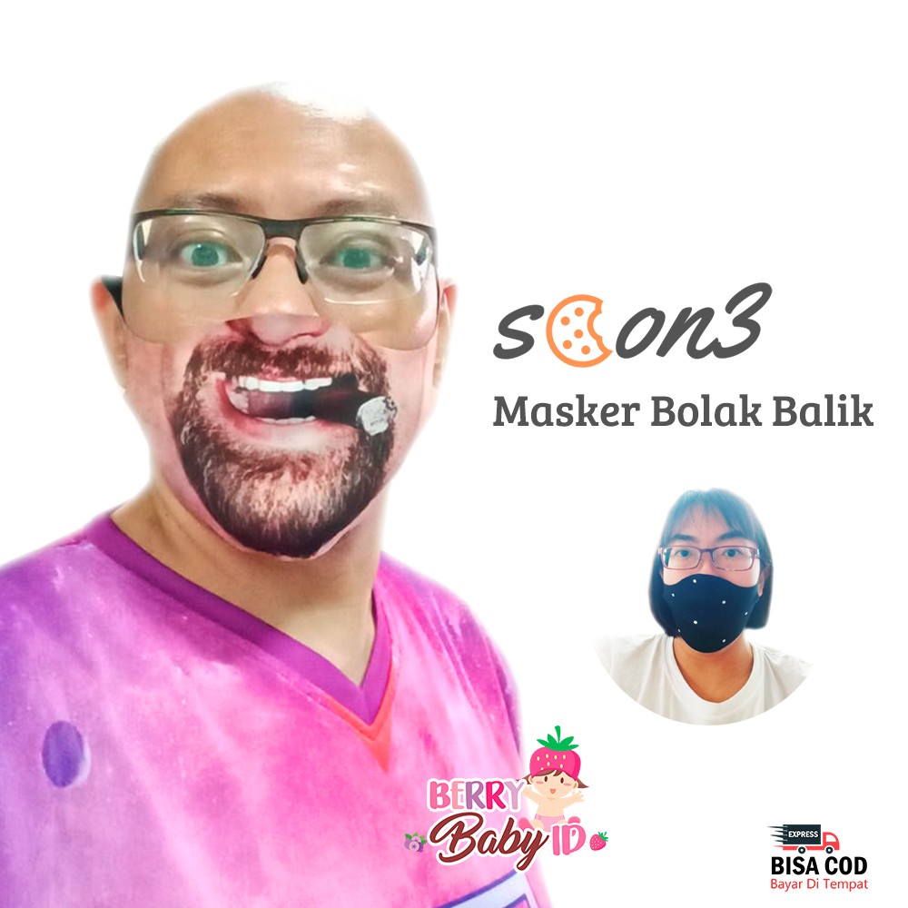 Scon3 Masker Bolak Balik Scuba Print Karakter Dewasa Berry Mart