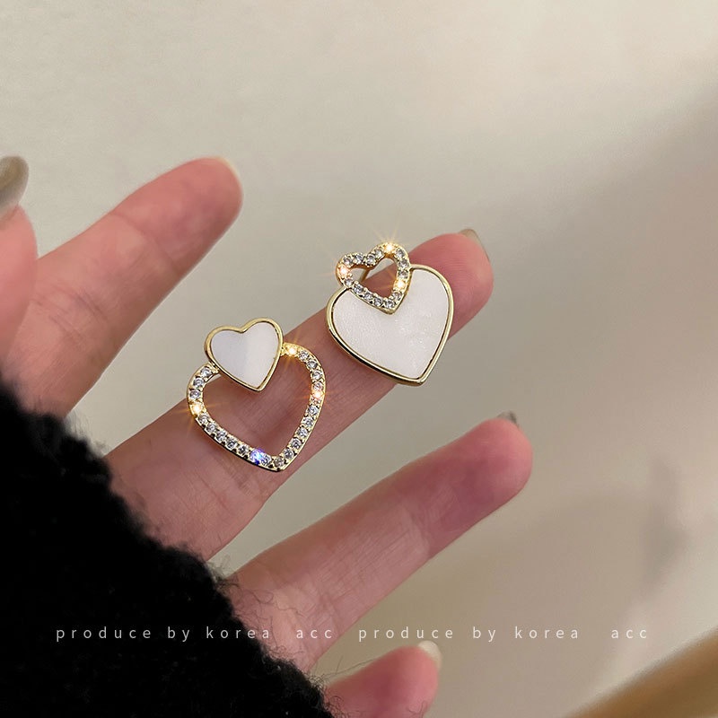 YEEZII Anting Tusuk Gantung Desain Hati Hollow Hias Kristal Warna Putih Untuk Wanita